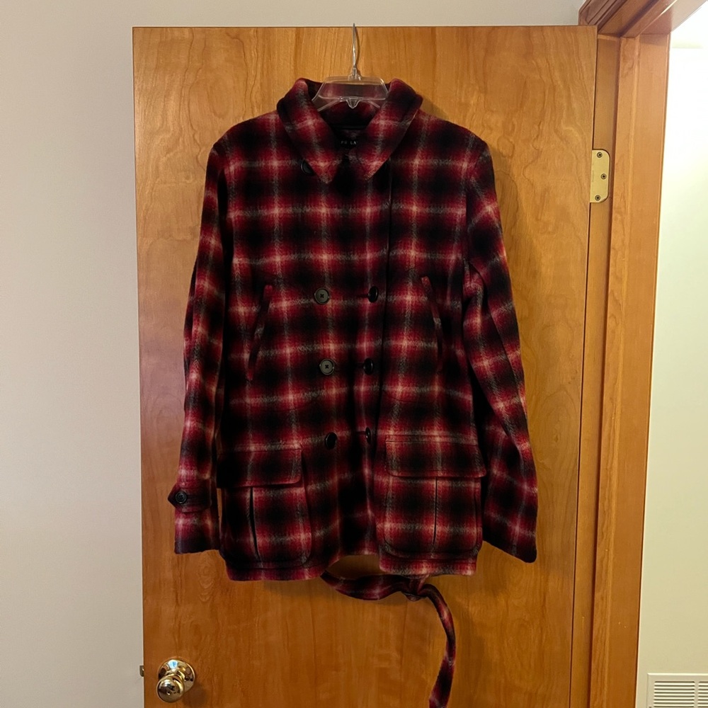 Ralph Lauren 100% Wool Coat Women’s Red Plaid Jacket With Belt Vintage Large